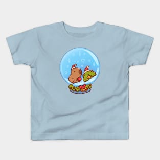 Capybara and a frog in a snow globe Kids T-Shirt